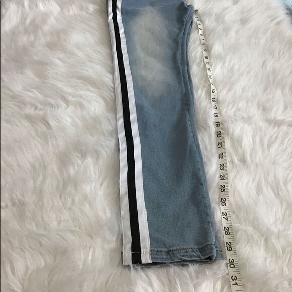 LIQUOR N POKER Blue Nevada With Blk/Wht Side Stripes Stonewashed Overalls Unisex - Picture 9 of 13